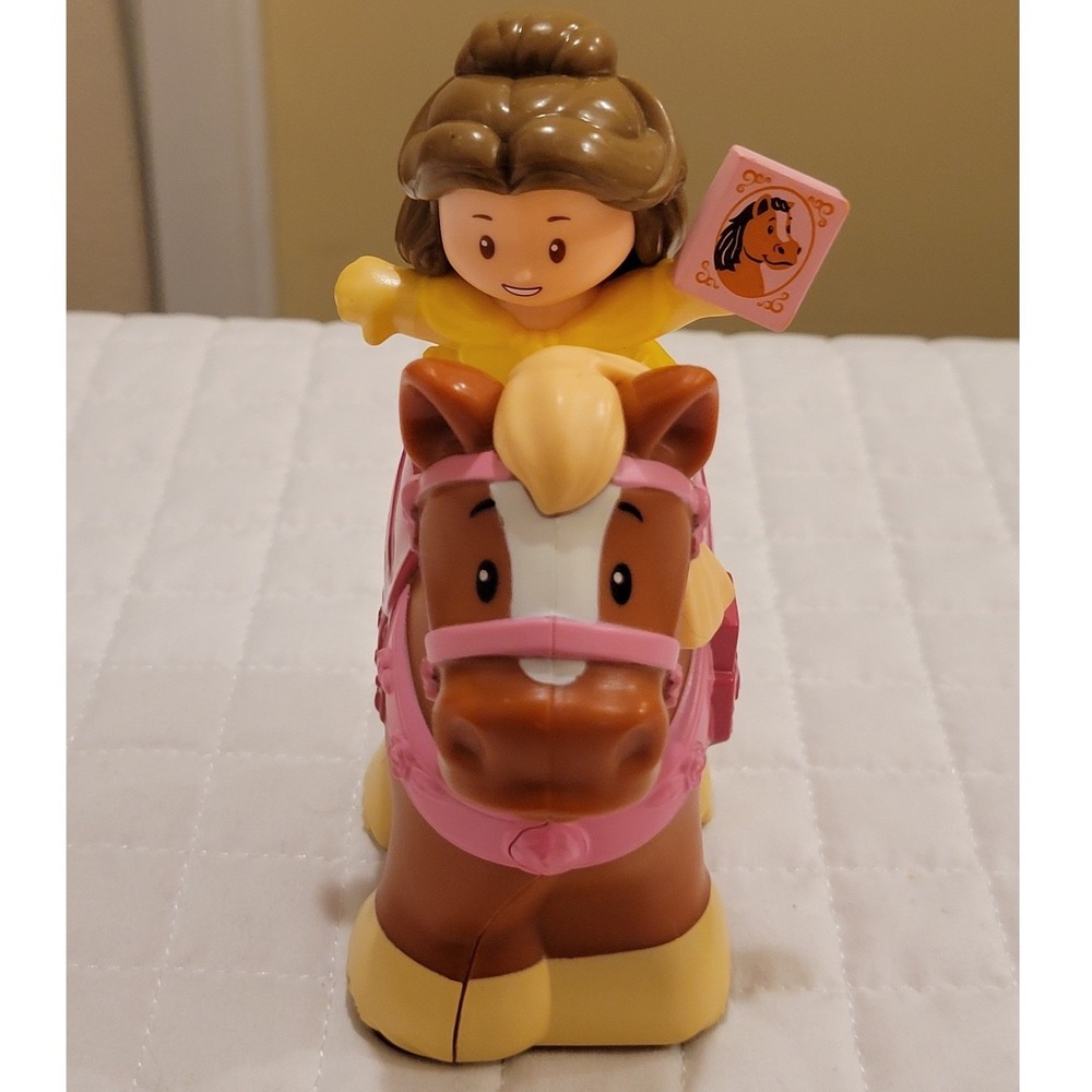 Fisher-Price little people Belle yellow dress Brown Horse Ride-On with Pink Book